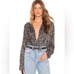 Intimately Free People Lady Like Butterfly Print Bodysuit Plunged Neck Size XS